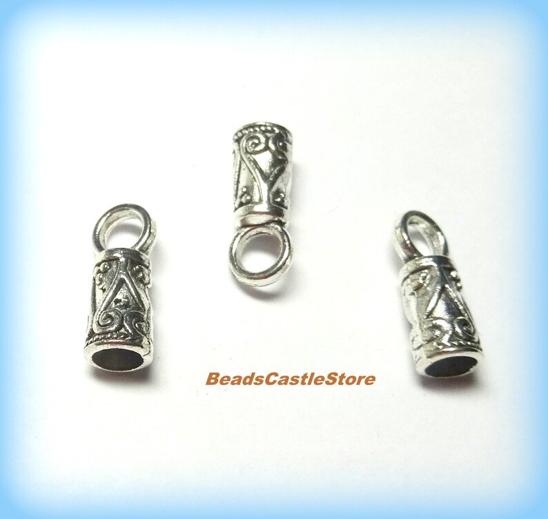 10-20-40 Cord End Caps with Loop-Antique Silver Color-Metal Cord Ends-14mm x 5.5mm-Fits 3.5mm cord-Option 10, 20, or 40 pieces119 image 4