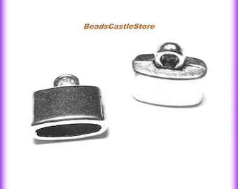 10-20-40 Antique Silver Cord Ends-Metal Oblong End Caps-10mm x 11.5mm-Inner hole 9mm x 3mm-Loophole 2mm-(#271)