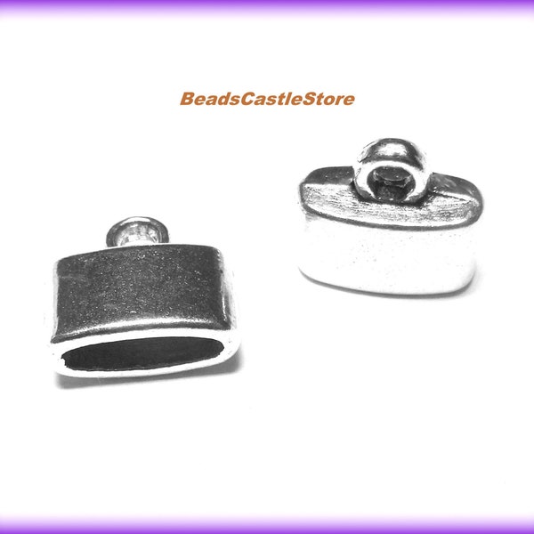 10-20-40 Antique Silver Cord Ends-Metal Oblong End Caps-10mm x 11.5mm-Inner hole 9mm x 3mm-Loophole 2mm-(#271)