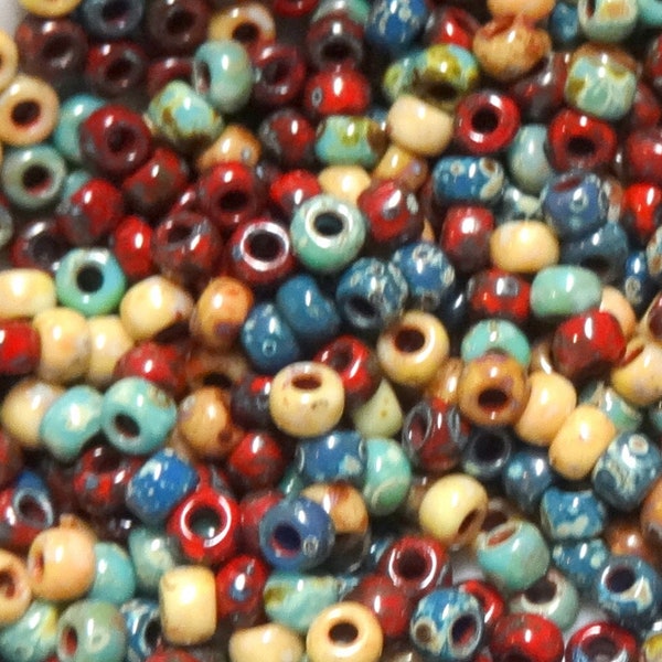 8/0 Miyuki Mix Picasso Seed Beads-Shop Mixture #130-Miyuki Glass Round seed beads-Options for 10-25-50 grams-Aprox 38 beads per gram-(#79)