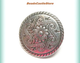 3-6-10 Floral Motif Buttons-Silver Metal Shank Buttons-Flower Buttons-Round Silver Buttons-15mm-Bracelets Closure-(#14)