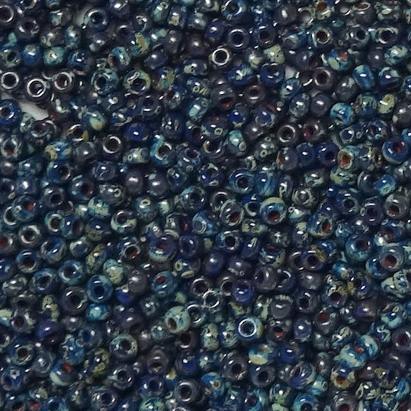 8/0 Cobalt Picasso Seed Beads-Miyuki Round Seed Beads-Size 8/0-Miyuki # 4518-Japanese glass beads-10-25-50 gr-Approx 38 beads per gram-(#69)