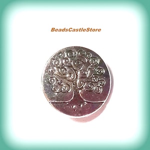 3-6-10 Antique Silver Tree of Life Button-Metal Shank Button-14mm Round Nature Button-Hole size 2.5mm-Option of 3, 6, 10 pieces-(#148)