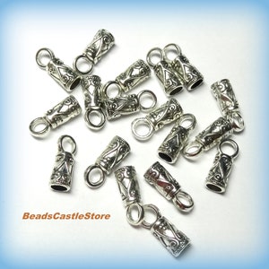 10-20-40 Cord End Caps with Loop-Antique Silver Color-Metal Cord Ends-14mm x 5.5mm-Fits 3.5mm cord-Option 10, 20, or 40 pieces119 image 3