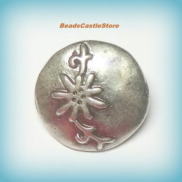 3-6-10 Antiqued Silver Metal Button-Flower Button-Shank Button-Antiqued Silver Button-Sewing Button-19mm-Leather Wrap Bracelet Closure-(#3)