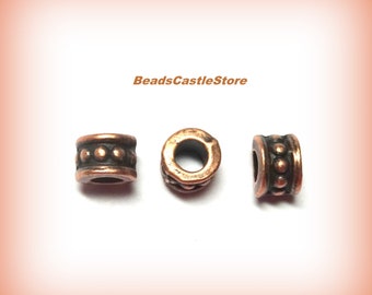 50 Copper Spacer-Cylinder Bead-Red Copper Metal Bead-Jewelry supply-6x4mm-Big Hole-Tibetan Bead-(#8)