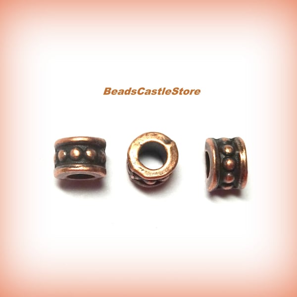 50 Copper Spacer-Cylinder Bead-Red Copper Metal Bead-Jewelry supply-6x4mm-Big Hole-Tibetan Bead-(#8)