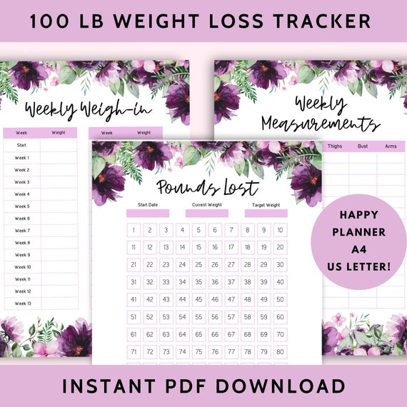 Weight Loss Journal Printable Inserts 100 Pound Weight Loss Etsy