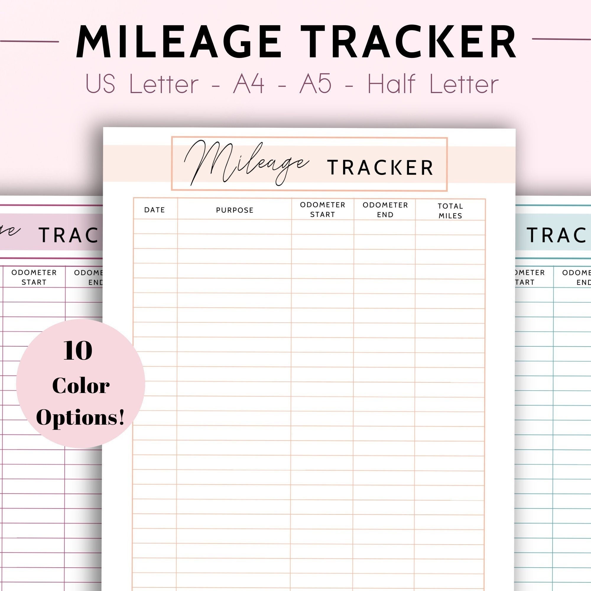 Mileage Log Printable Vehicle Mileage Log Travel Small Business Travel Planner Insert Miles ...