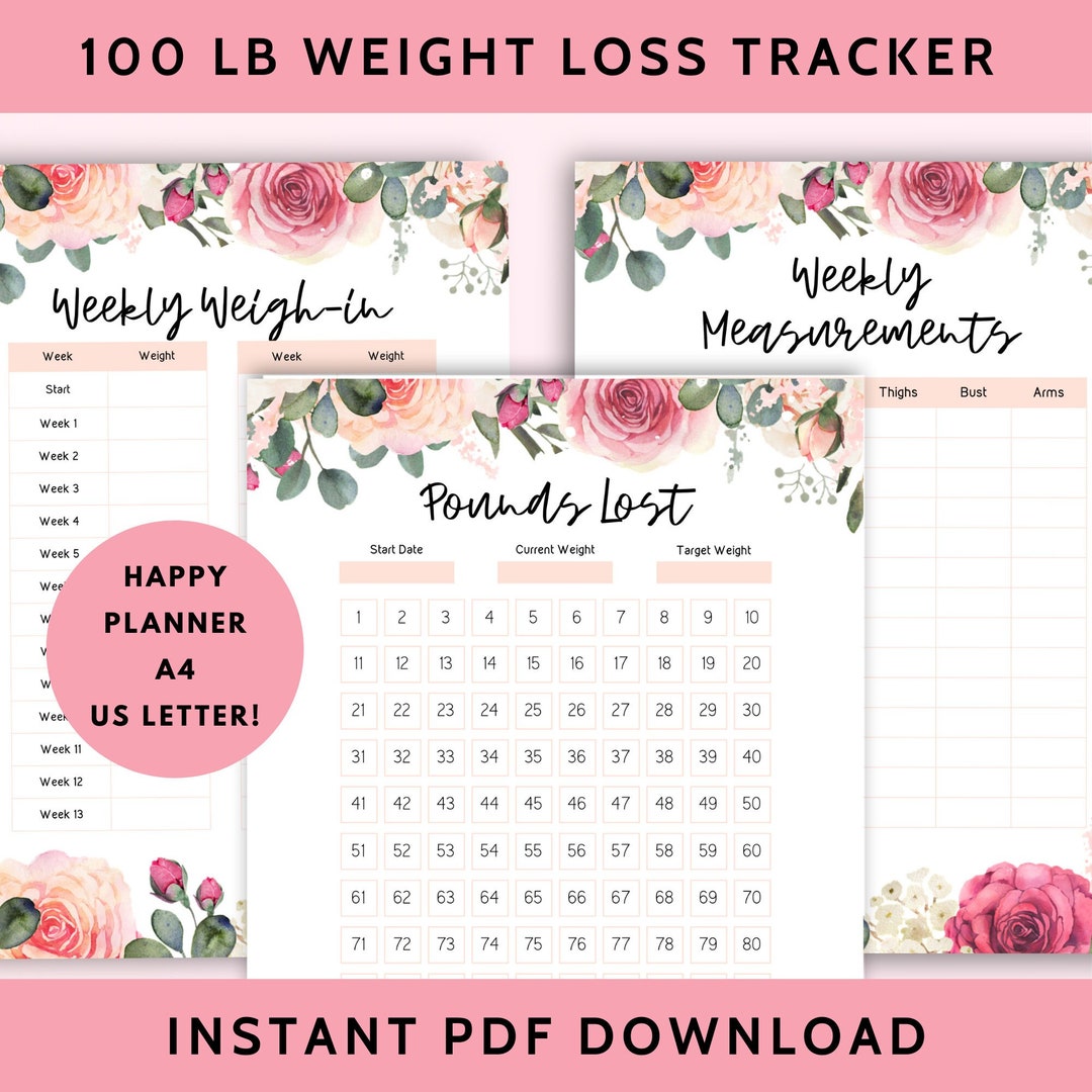 Weight Loss Tracker Printable, 100 Lbs Printable Fitness Journal ...