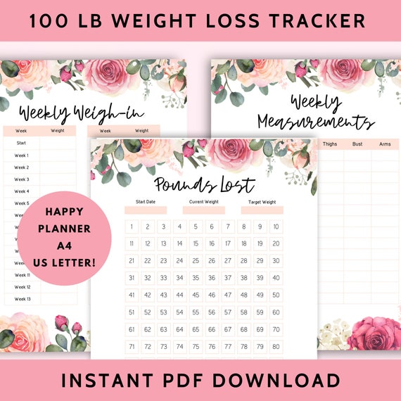 Weight Loss Tracker Printable 100 Lbs Printable Fitness | Etsy