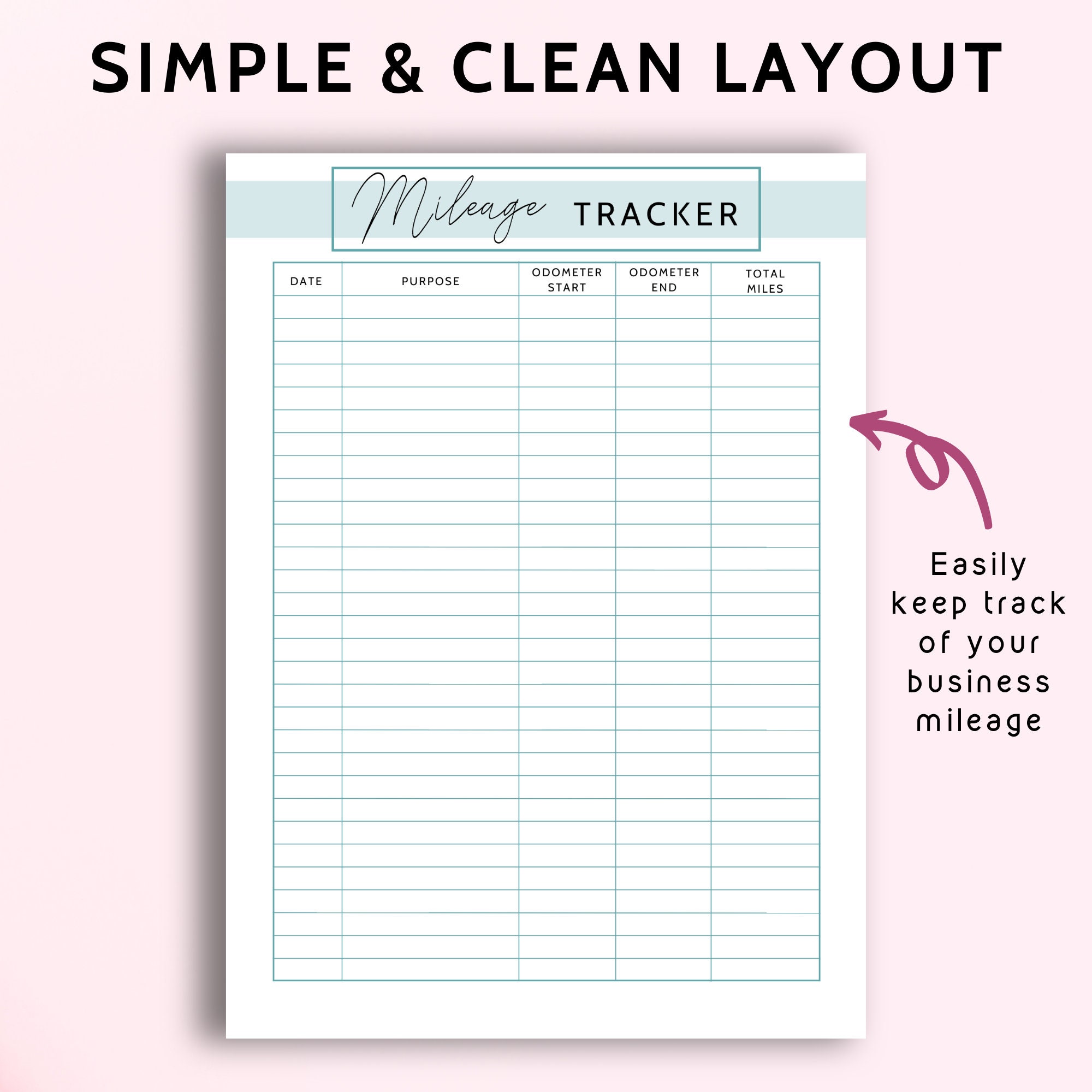 Mileage Log Printable Vehicle Mileage Log Travel Small Business Travel ...