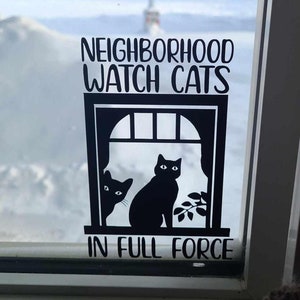 Sticker fenêtre chat rigolote, sticker pour fenêtre chat montre de quartier, nom personnalisé vinyle pour animal de compagnie, cadeau pour amoureux des chats, décoration de fenêtre chat noir