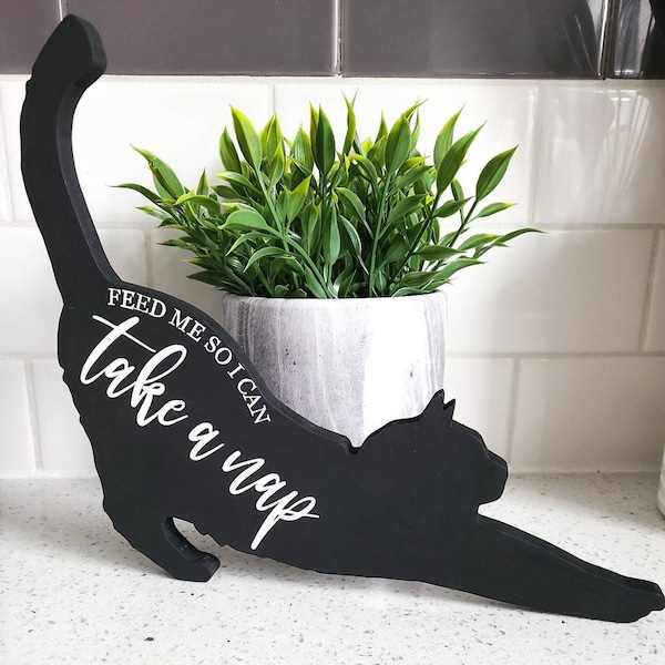 Stretching Cat Wood Art Sign, Funny Wood Cat Decor, Cat Windowsill Decor, Shadow Cat, Wooden Pet Decor, Gift For Cat Mom, Cat Silhouette