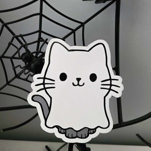 Wood Cat Ghost Halloween Decor, Halloween Cat Sign, Wood Cat Magnet, Cat Shelf Sitter, Cute Halloween Ghost Cat, Halloween Cat Tiered Tray