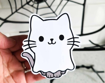 Cat Ghost Sticker, Spooky Cat Stickers, Cute Halloween Cat Sticker, Gray Cat Stickers, Funny Cat Quote Stickers, Cute Kitty Ghost Sticker,