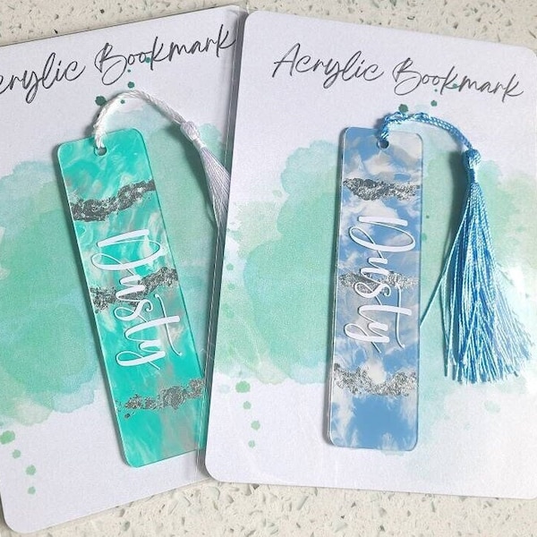 Silver Foil Acrylic Bookmark, Personalized Bookmark, Gift for Mother, Journal Marker, Christmas Book Gift, Marble Painted, Book Lover Gift