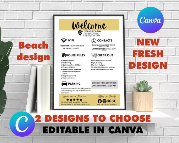 Airbnb Welcome Sign Template: Vacation Rental House Rules (3 Designs)