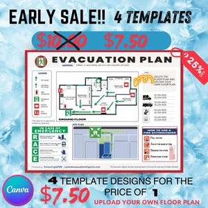 Evacuation Plan Fire Escape Downloadable Editable in Canva Personalize Airbnb 4 Templates