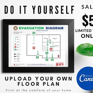 Evacuation Diagram Fire Escape Downloadable Editable in Canva Personalize Airbnb Landscape Orientation