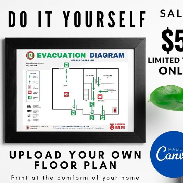 Evacuation Diagram Fire Escape Downloadable Editable in Canva Personalize Airbnb Landscape Orientation