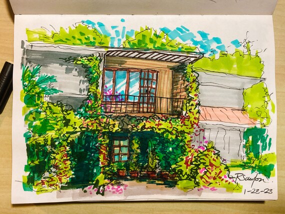 Hand Drawn Personalized House Drawing illustration for your Air bnb - Sketch- Printable - Downloadable