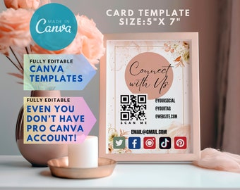 Follow Us QR Sign, Connect with us, Social Media Sign Template, Small Business Sign, Facebook Sign Orange Boho