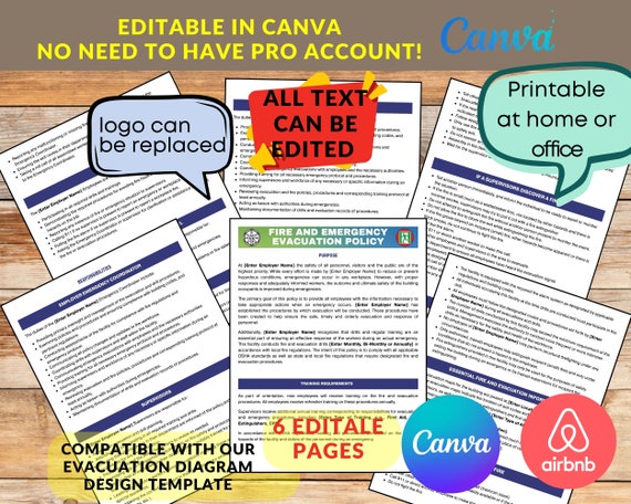 Fire & Emergency Evacuation Policy Template: Editable Canva Design (Digital Download)