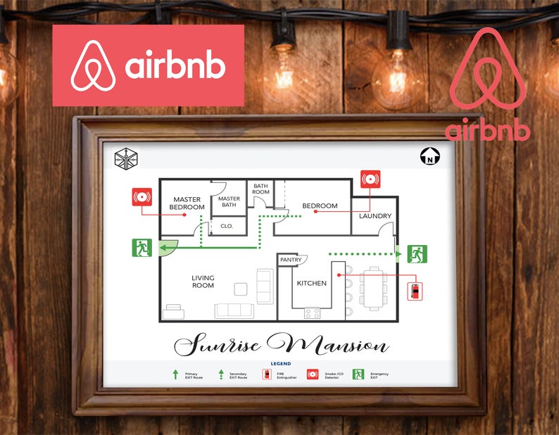 Evacuation Diagram Fire Escape Downloadable PDF Personalize Airbnb image 1