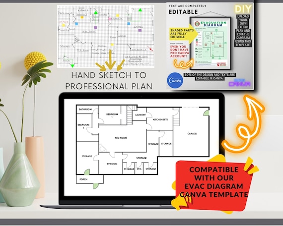 Personalize Airbnb Floor Plan Downloadable Compatible with our Canva Evacuation Diagram Template Editable in Canva