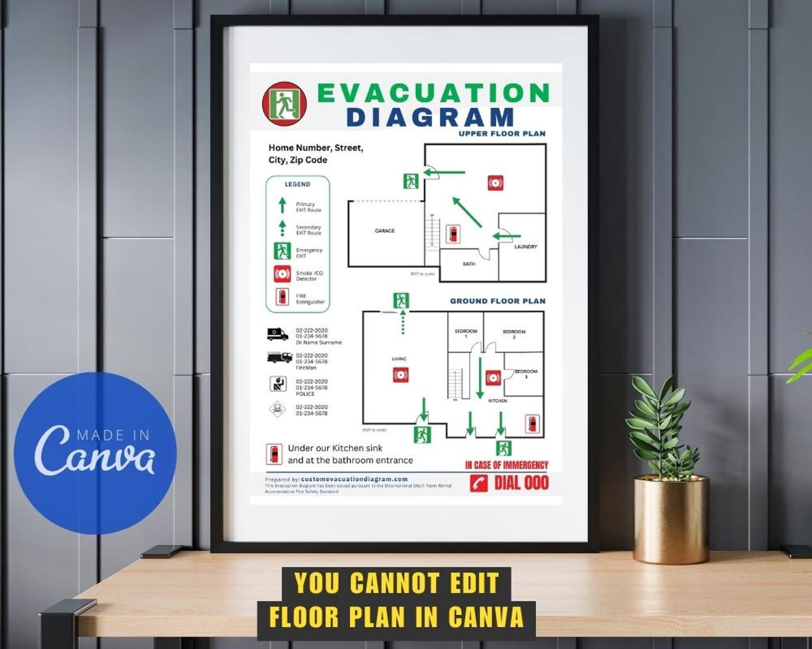 Emergency Escape Map Evacuation Diagram Fire Escape Downloadable Editable in Canva ...