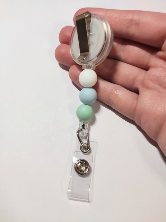 Blue Green Silicone Beads Badge Reel - Nurse Badge Reel - Interchangeable - Teacher Badge Reel - Pastel - Boho - Nursing Student - Lanyard