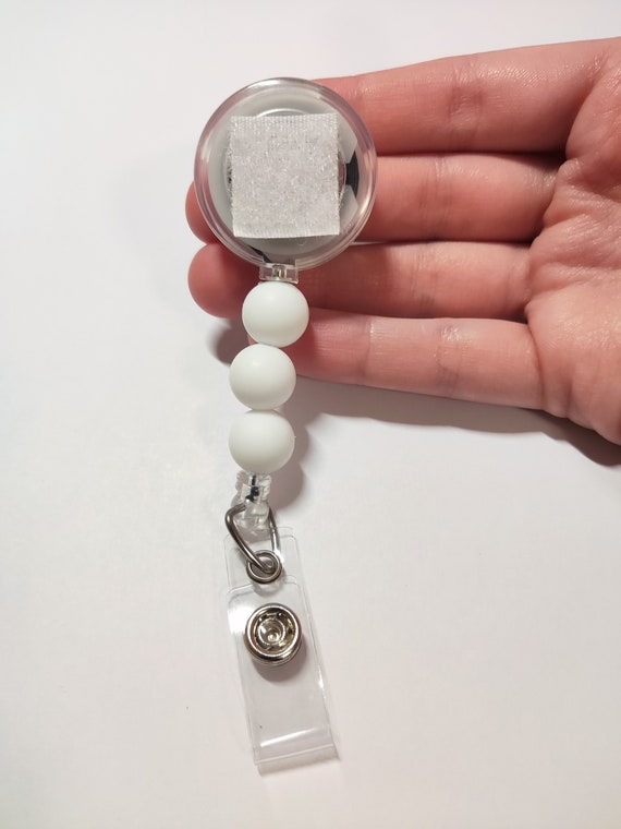 White silicone beads badge reel - Nurse badge reel - Interchangeable -  Teacher badge reel – Pastel – Boho - Nursing student - Lanyard