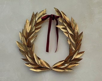 French Style Brass Laurel Gold Wreath, Artificial Metal Wreath, Door Decor, Door Hanger, Door Wreath, All Season Wreath, Botanical Wall Art