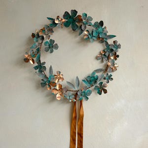 Verdigris Copper Anemone Wreath: Handmade Forever Flower Door Hanging