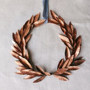 French Style Copper Laurel Wreath, Artificial Wreath, Laurel Metal Wreath, Copper Art, Wall Art, Door Wreath, All Season Wreath, Cottagecore