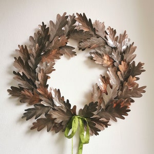 Irish Oak Rubbed Bronze and Copper Wreath, 7th Anniversary Gift, All Season Door Wreath, Botanical Oak Wreath, Metal Wreath, Forever Wreath