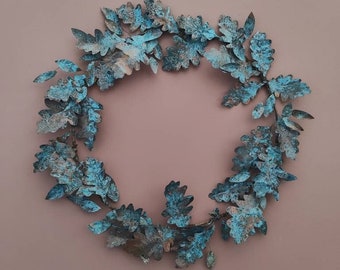 Verdigris Irish Oak Metal Wreath, 7th Copper Wedding Anniversary, Anniversary Gift, Birthday Gift, All Season Artificial Door Wreath,