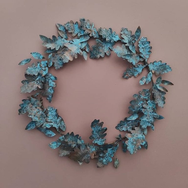 Verdigris Irish Oak Metal Wreath, 7th Copper Wedding Anniversary, Anniversary Gift, Birthday Gift, All Season Artificial Door Wreath,