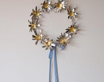 Ox Eye Daisy Floral Door Wreath: Handcrafted English Cottage Home Decor