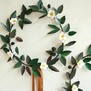 Blackberry blossom wreath, copper wreath, porcelain flower wreath, interior decor, all season wreath, door wreath, autumn wreath, door decor