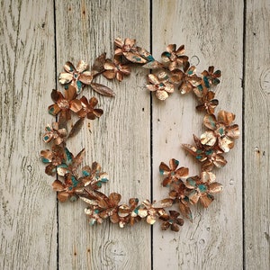 Christmas Verdigris Copper Anemone Wreath, Festive Door Hanging, Metal Wreath, Forever Wreath, Artificial Door Wreath, Flower Wreath