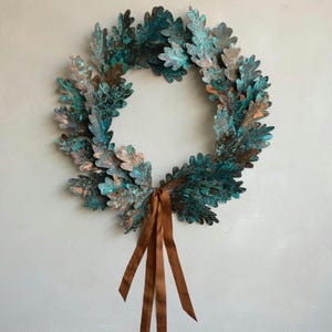Verdigris Irish Oak Copper Wreath, Indoor Outdoor Wreath, Spring Summer Wreath, Aged Antique Wreath, Christmas Wreath, Green Metal Wreath