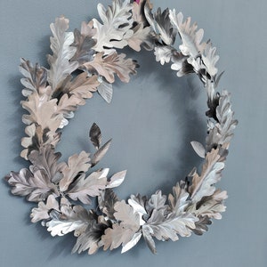 All Season Irish Oak Silver Steel Wreath, Year Round Wreath, Festive Wreath, Handcrafted Wreath, Oak Wreath, Christmas Wreath, Metal Wreath