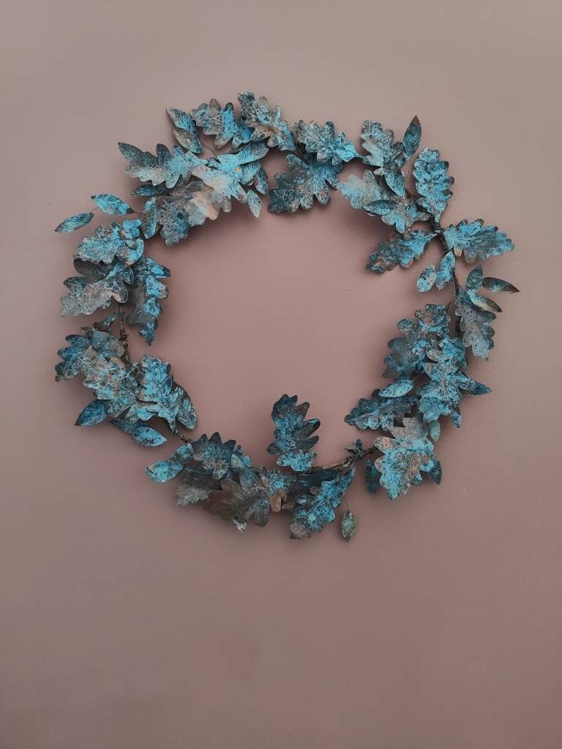 Verdigris Irish Oak Metal Wreath, 7th Copper Wedding Anniversary, Anniversary Gift, Birthday Gift, All Season Artificial Door Wreath, image 1