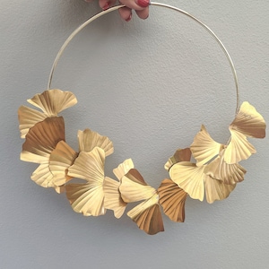 Brass Gingko Wreath, All Season Wreath, 21st Wedding Anniversary Gift, Artificial Wreath, Metal Door Hanger, Wall Hanging, Metal Wreath image 2