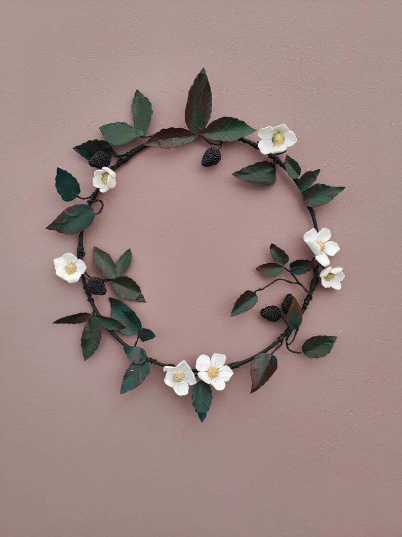 Blackberry Blossom Summer Tole Wreath, Festive Flower Wreath, Festive