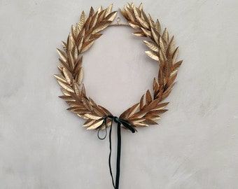 Large French Style Brass Laurel Gold Wreath, All Season Gold Metal Wreath, Holiday Decor, Wall Art, Door Wreath, Olive Leaf Wreath