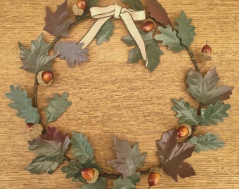 Autumn English Oak Copper Wreath, All Season Wreath, Artificial Wreath, Oak Door Hanger, Door Decoration, Acorn Wreath, Front Door Wreath