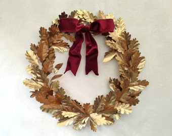 Large Brass Irish Oak Artificial Gold Wreath, All Season Metal Wreath, Year Round Brass Wreath, Copper Wreath, 21st Wedding Anniversary